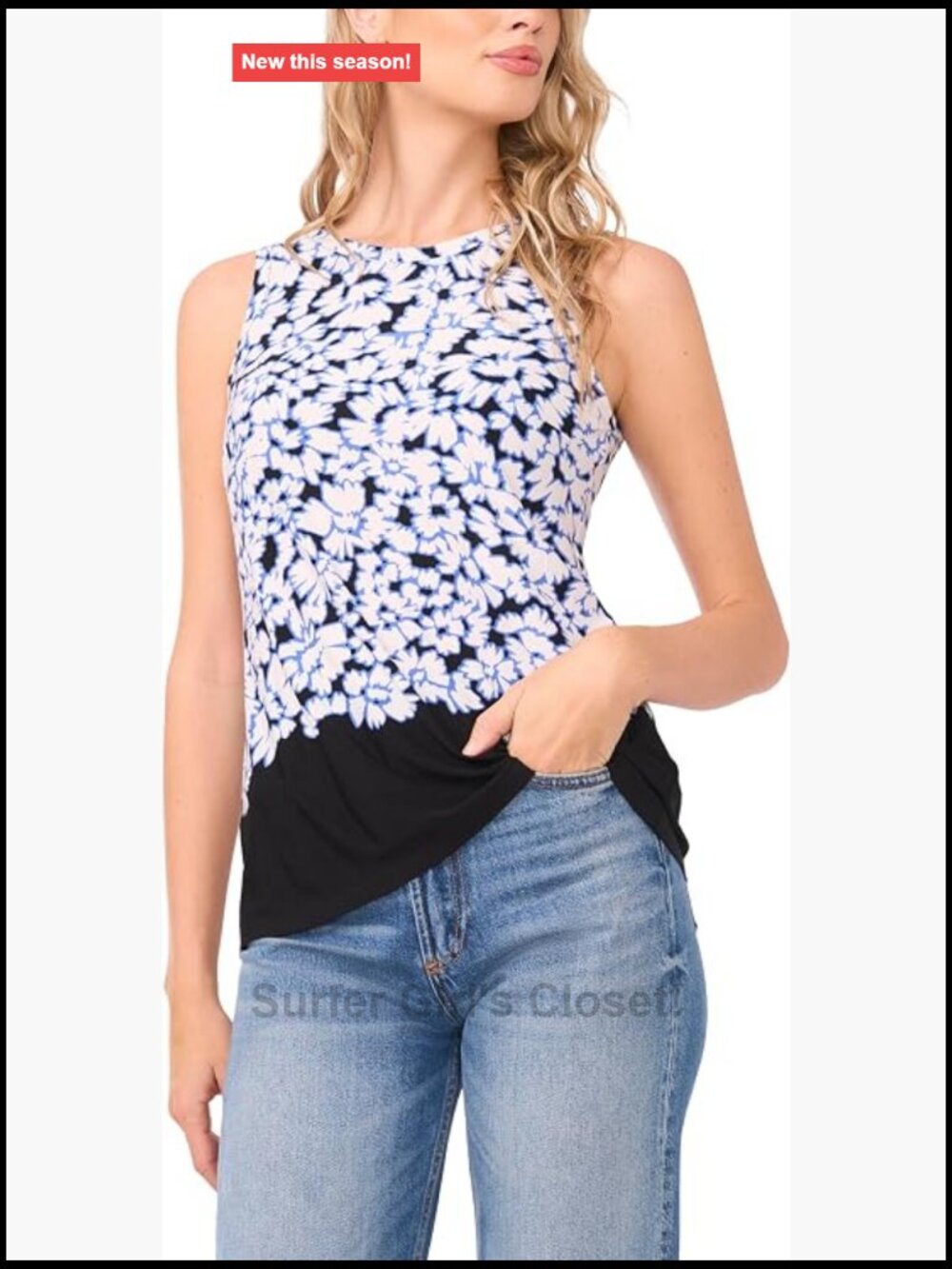 Vince Camuto Printed Sleeveless Back Keyhole Tank Top
